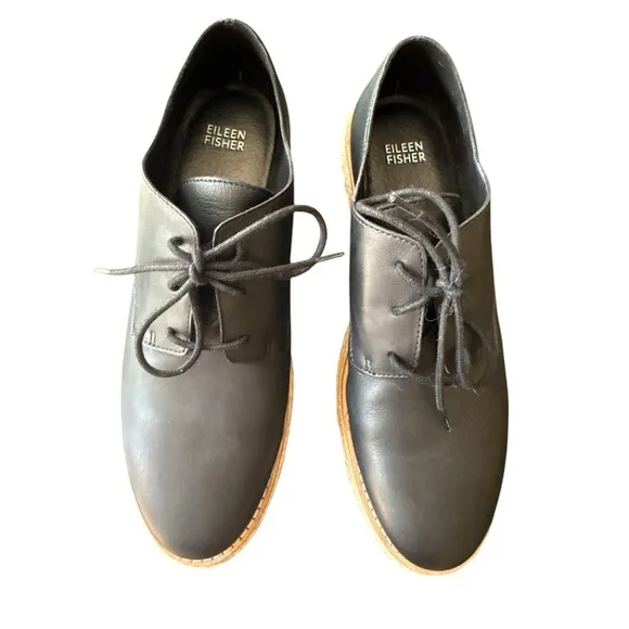 Like new! ▶️ Eileen Fisher ◀️  Everly Derby Leather Shoes Platform /Wedge