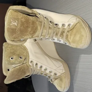 Louis Vuitton Wedge Boot Sneakers Cream/Brown‎ Canvas/Leather Women's 36 (5.5)
