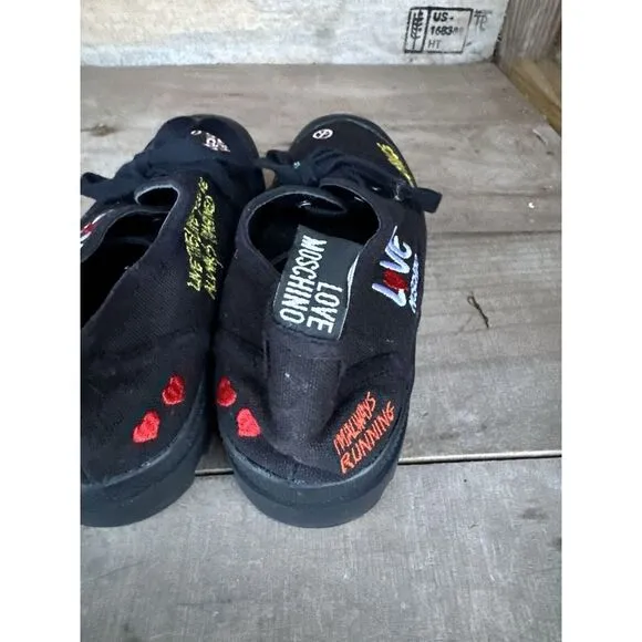 Love‎ Moschino Black Lug Sole Embroidered Sneakers Size 37 6.5 US