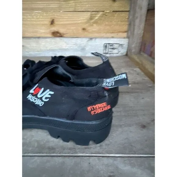 Love‎ Moschino Black Lug Sole Embroidered Sneakers Size 37 6.5 US