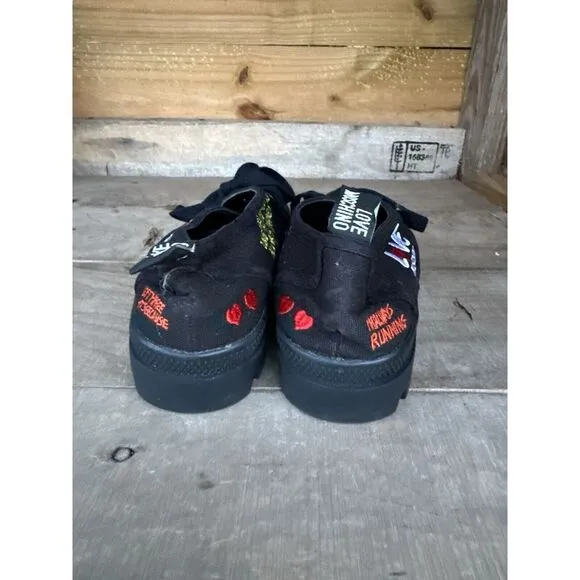 Love‎ Moschino Black Lug Sole Embroidered Sneakers Size 37 6.5 US