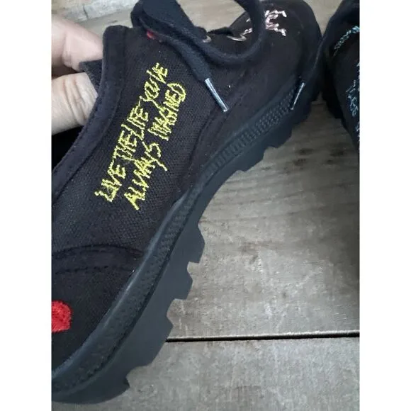 Love‎ Moschino Black Lug Sole Embroidered Sneakers Size 37 6.5 US
