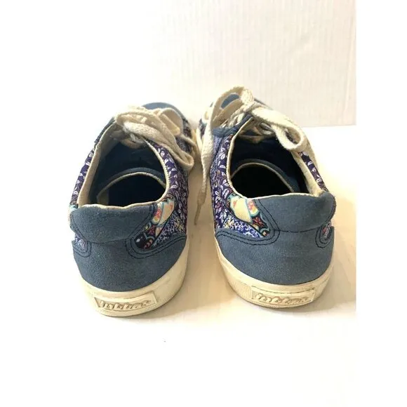 Low Top Canvas Native Tennis Shoes Women's 9 Men's 7 Floral Patchwork blue