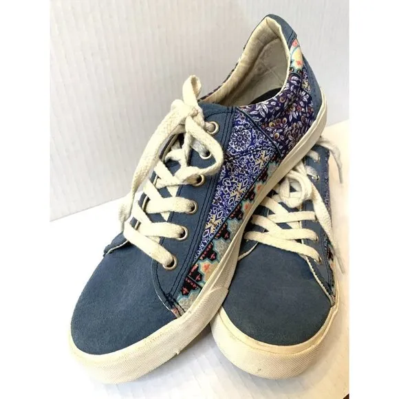 Low Top Canvas Native Tennis Shoes Women's 9 Men's 7 Floral Patchwork blue