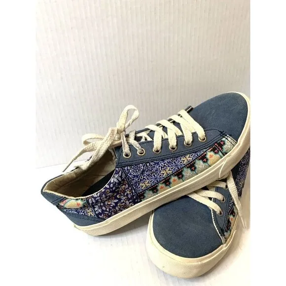 Low Top Canvas Native Tennis Shoes Women's 9 Men's 7 Floral Patchwork blue