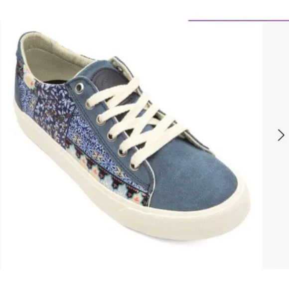 Low Top Canvas Native Tennis Shoes Women's 9 Men's 7 Floral Patchwork blue