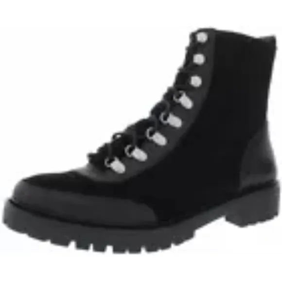 Lucky Brand Ilianna Women's Black Suede Leather Side Zip Ankle Combat Bootie 9.5
