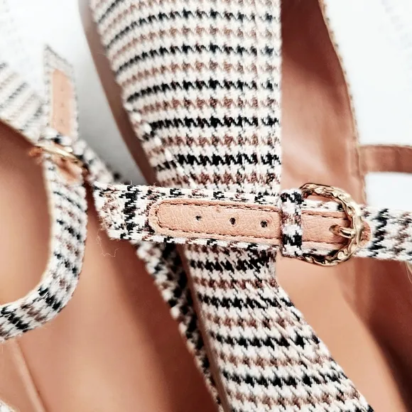 Lucky Brand Pointed Toe Mary Jane Flats Shoes Brown Black Houndstooth NIB 10
