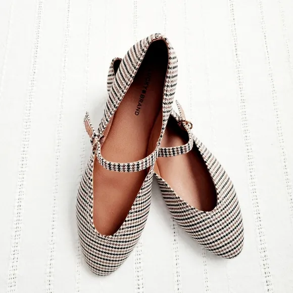 Lucky Brand Pointed Toe Mary Jane Flats Shoes Brown Black Houndstooth NIB 10