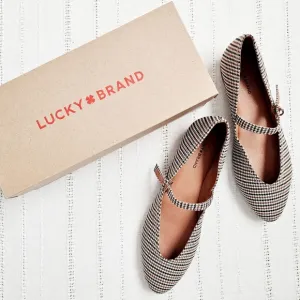 Lucky Brand Pointed Toe Mary Jane Flats Shoes Brown Black Houndstooth NIB 10
