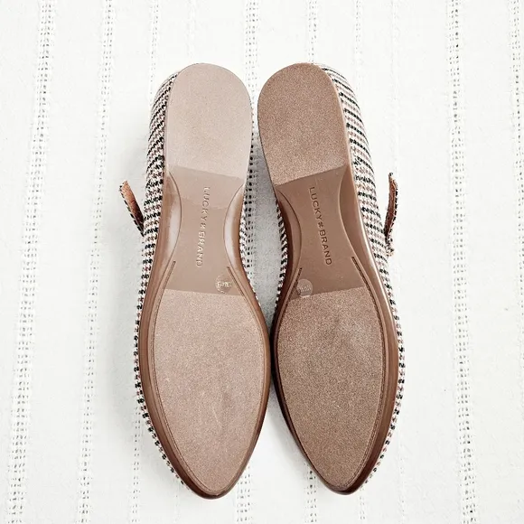 Lucky Brand Pointed Toe Mary Jane Flats Shoes Brown Black Houndstooth NIB 10