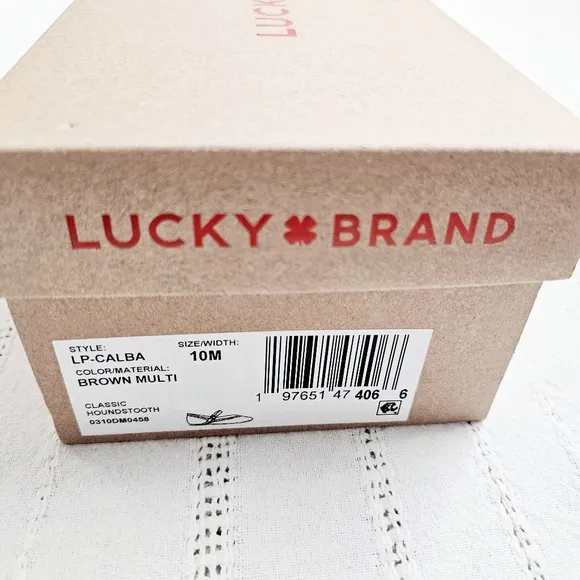 Lucky Brand Pointed Toe Mary Jane Flats Shoes Brown Black Houndstooth NIB 10