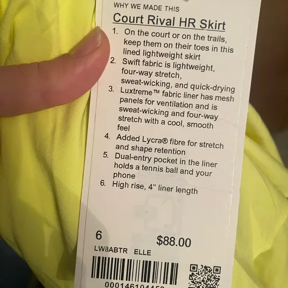 Lululemon Athletica Court Rival High-Rise Skirt Electric Lemon - NWT 🍋