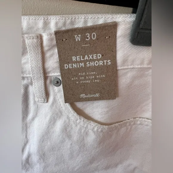 Madewell Relaxed White Denim Women’s NWT‎ Jean Shorts Size 30
