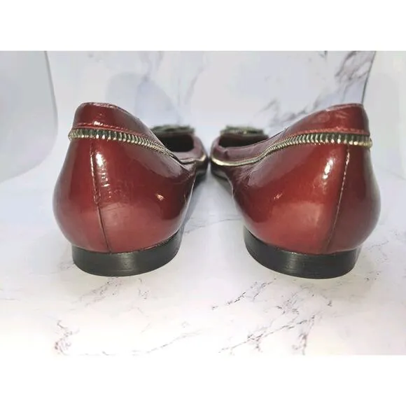 Marc by Marc Jacobs Patent Leather Flats Maroon Zipper Rosettes Moto Shoes 37 7