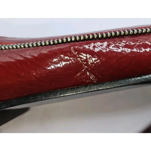 Marc by Marc Jacobs Patent Leather Flats Maroon Zipper Rosettes Moto Shoes 37 7