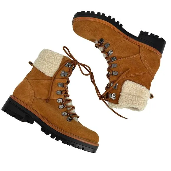 Marc Fisher Isalia Combat Booties Suede Lace Up Ankle Boots Brown Size 9