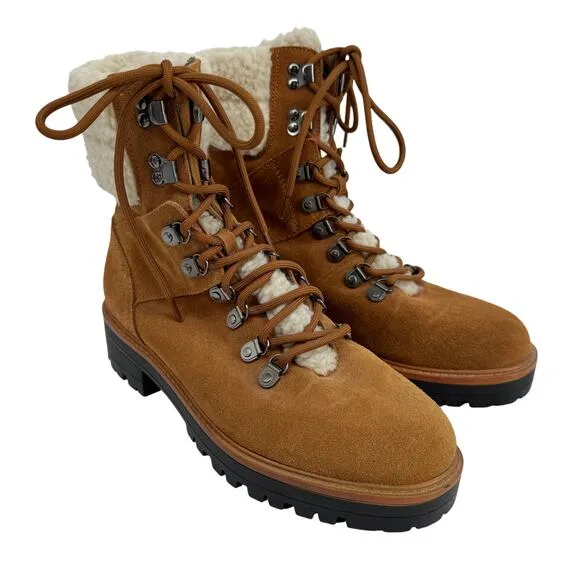 Marc Fisher Isalia Combat Booties Suede Lace Up Ankle Boots Brown Size 9