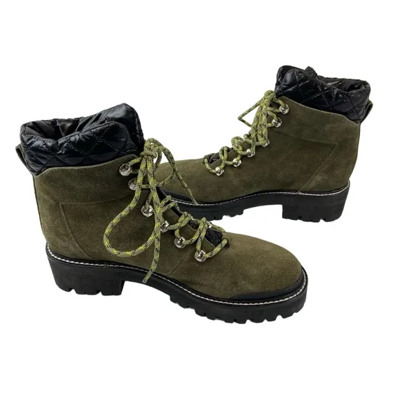 Marc Fisher Womens Size 8.5 Innie Green Hiking Boots Suede Lace-Up Quilted