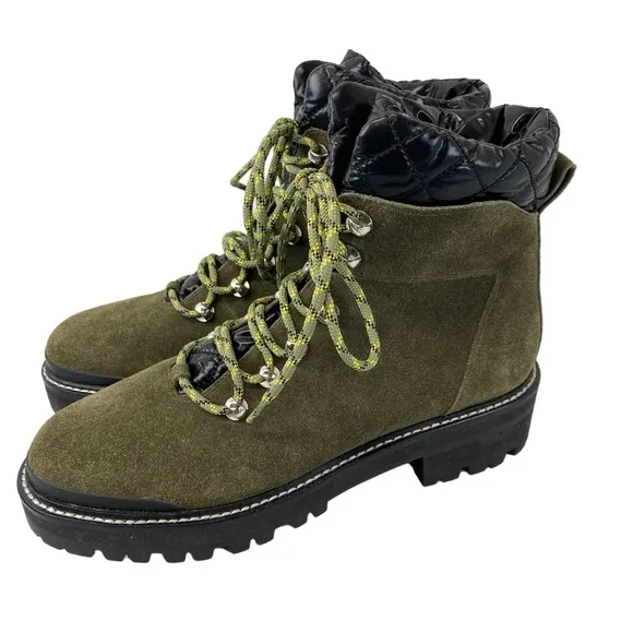 Marc Fisher Womens Size 8.5 Innie Green Hiking Boots Suede Lace-Up Quilted