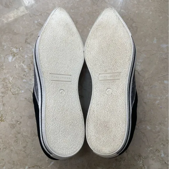 Marc Jacobs Delancey Silver Metallic Slip On Pointed Toe Sneakers, Size 41/US 11