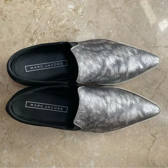 Marc Jacobs Delancey Silver Metallic Slip On Pointed Toe Sneakers, Size 41/US 11