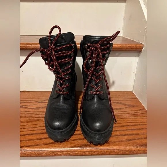 MARC JACOBS Women's Crosby Round Toe Leather Platform Hiking Boots black size 7