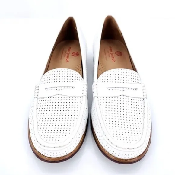 Marc Joseph New York Women's White Leather Penny Loafer Shoes Handcrafted Brazil