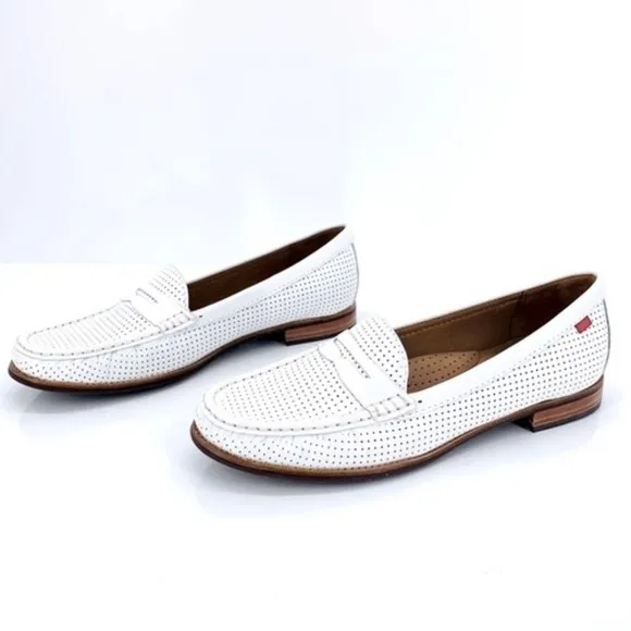 Marc Joseph New York Women's White Leather Penny Loafer Shoes Handcrafted Brazil