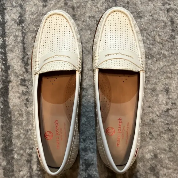 Marc Joseph New York Women's White Leather Penny Loafer Shoes Handcrafted Brazil