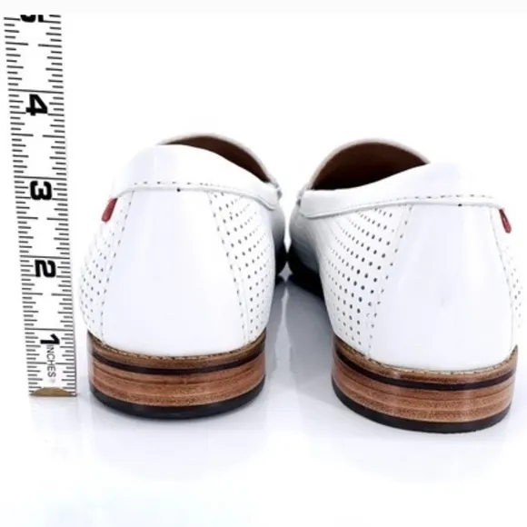 Marc Joseph New York Women's White Leather Penny Loafer Shoes Handcrafted Brazil