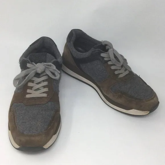 Massimo Dutti Brown Suede Gray Felt Sneakers 40