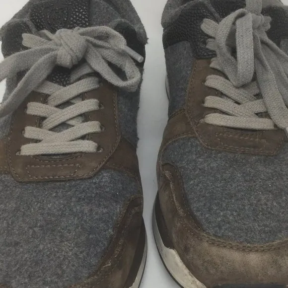 Massimo Dutti Brown Suede Gray Felt Sneakers 40