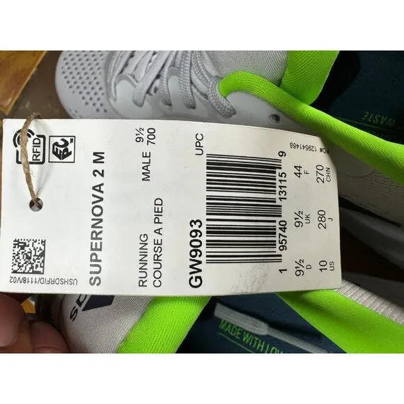 Mens 10 Adidas Supernova 2 Grey Green Athletic Running Shoes GW9093