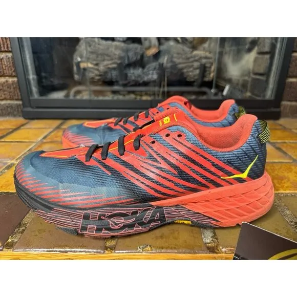 Mens 10.5 Hoka One One Speedgoat 4 Orange Black Athletic Running Shoes 1106525