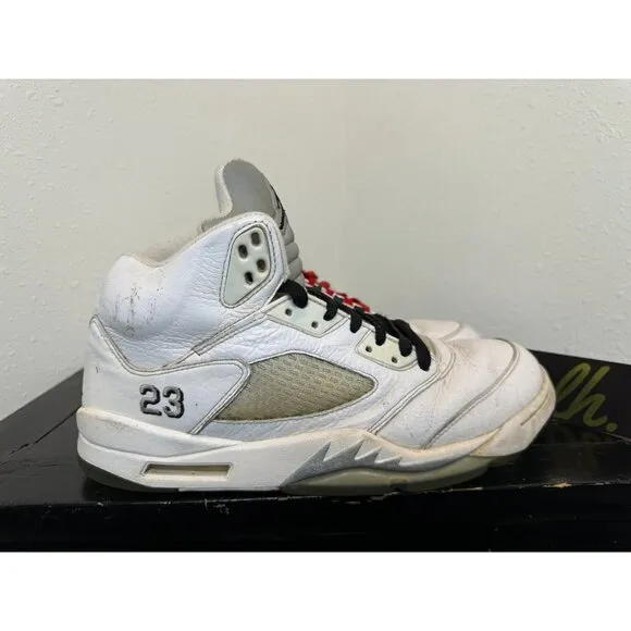 Mens 11 Air Jordan 5 Retro White Metallic Athletic Basketball Shoes 136027-130