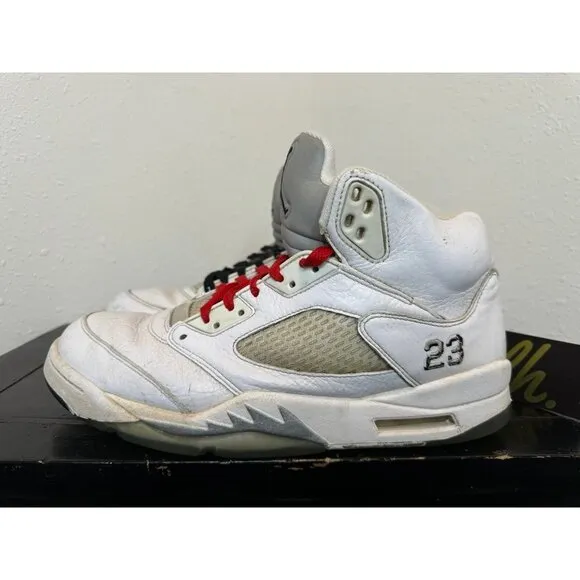 Mens 11 Air Jordan 5 Retro White Metallic Athletic Basketball Shoes 136027-130