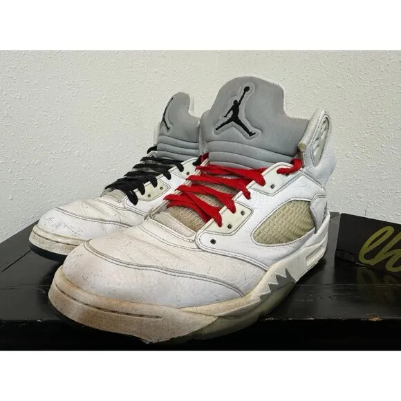 Mens 11 Air Jordan 5 Retro White Metallic Athletic Basketball Shoes 136027-130