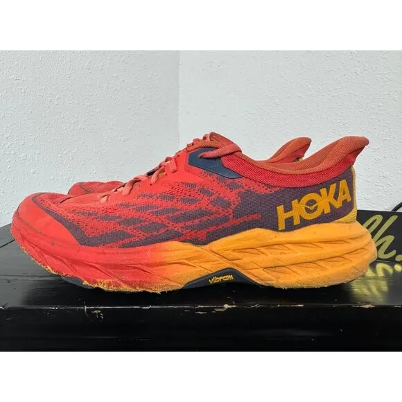 Mens 11.5 Hoka One One Speedgoat 5 Flame Red Athletic Running Shoes 1123157 FRYL