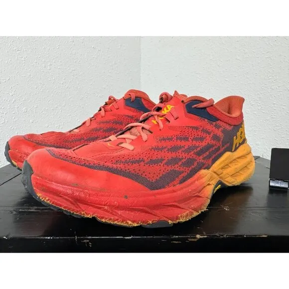 Mens 11.5 Hoka One One Speedgoat 5 Flame Red Athletic Running Shoes 1123157 FRYL