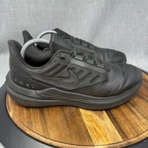 Men's 9.5 - Nike Air Winflo 9 Shield Triple Black Shoes Running Waterproof