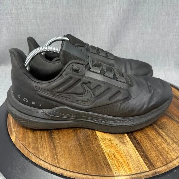 Men's 9.5 - Nike Air Winflo 9 Shield Triple Black Shoes Running Waterproof