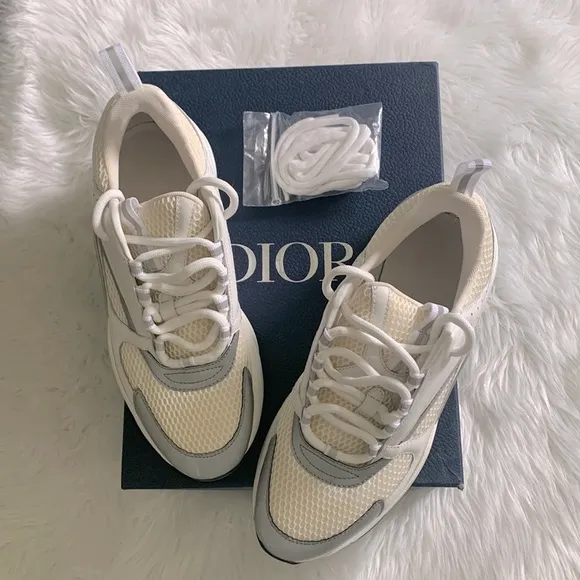 Men’s Dior- B22 Sneakers. Size 43 (US-9). White, Mesh, Silver tone Calfskin- GUC