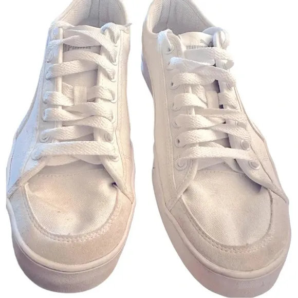 Men’s Puma Smash V2 VULC CV Casual White Canvas Sneakers