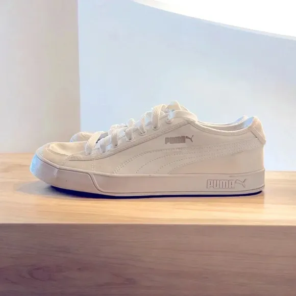 Men’s Puma Smash V2 VULC CV Casual White Canvas Sneakers