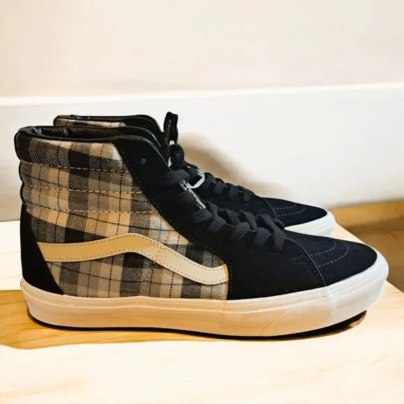 Men’s Vans High-top Plaid Canvas Sneakers Black, Gray Size 11 NWOT