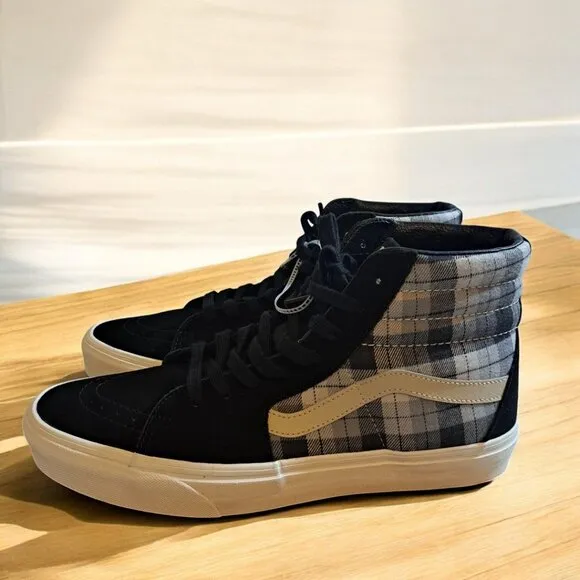 Men’s Vans High-top Plaid Canvas Sneakers Black, Gray Size 11 NWOT