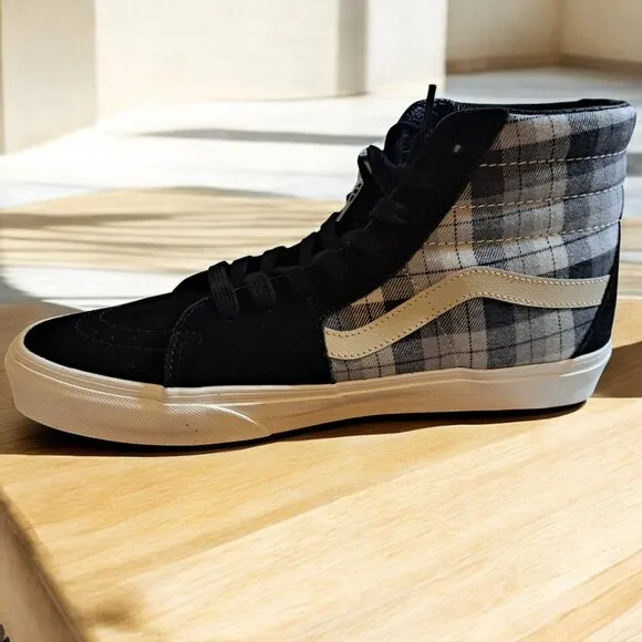 Men’s Vans High-top Plaid Canvas Sneakers Black, Gray Size 11 NWOT