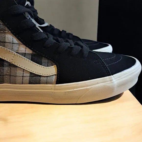 Men’s Vans High-top Plaid Canvas Sneakers Black, Gray Size 11 NWOT