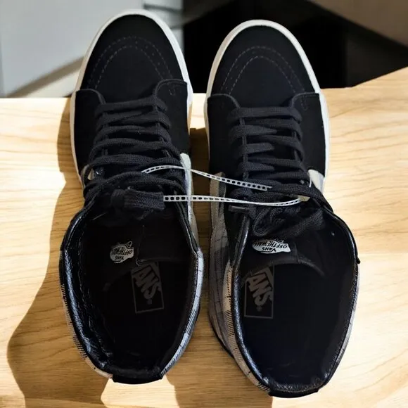 Men’s Vans High-top Plaid Canvas Sneakers Black, Gray Size 11 NWOT